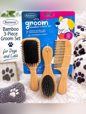 Retriever, bamboo, three-piece, set groom, tools for dogs and cats